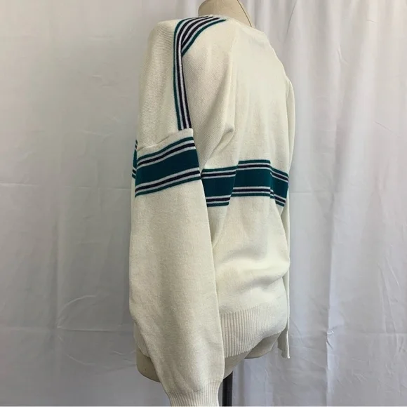 ‼️SALE‼️ 2/$25 Vintage Crew Neck Sweater with Green and Purple Stripes - Picture 5 of 9